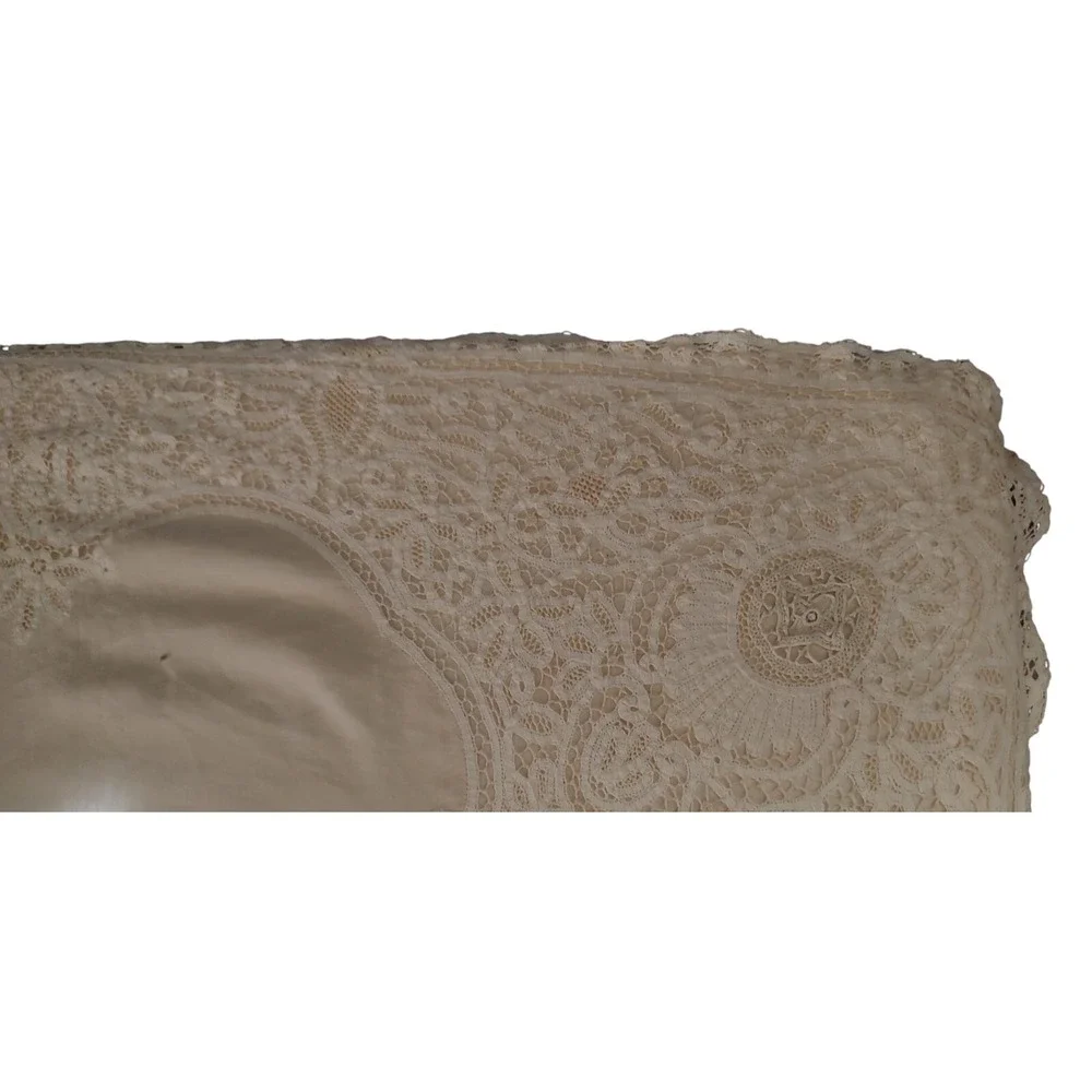 Vintage Irish Battenberg Lace Tablecloth and Six Napkins Set Cotton 56x59 Inches